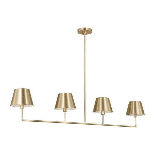 Generation Lighting - Ender 56 in. W x 9.5 in. H 4-Light Satin Brass Modern Linear Chandelier with Steel Shades and No Bulbs Included