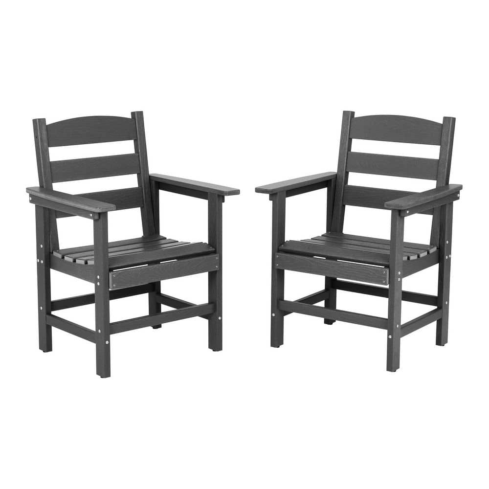 Black Plastic Weather Resistant Outdoor Dining Chair, HDPE Patio Garden Cha