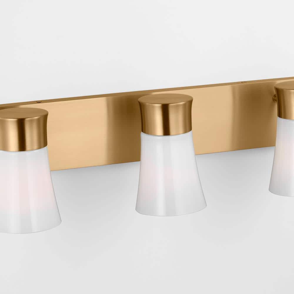 Roy Satin Brass 3-Light Vanity with Milk Glass Shades