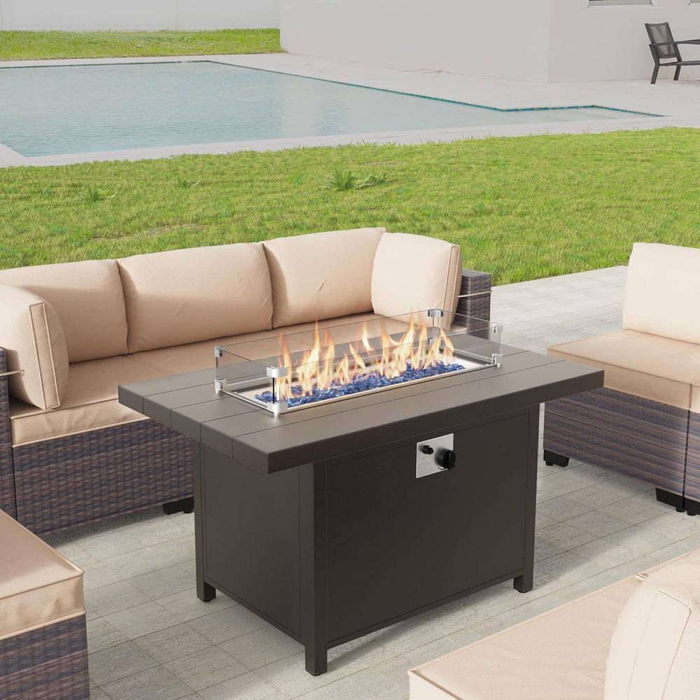 Halmuz Aluminum Outdoor Fire Pit Table with Adjustable Flame and Glass ...