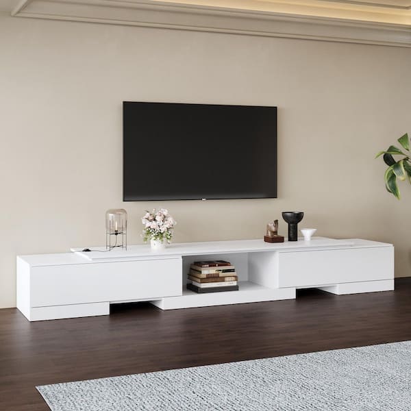 93.7 in. White Extendable Wood TV Stand Entertainment Center with Storage Cabinet and 2-Drawers Fits TV's Up to 80 in.