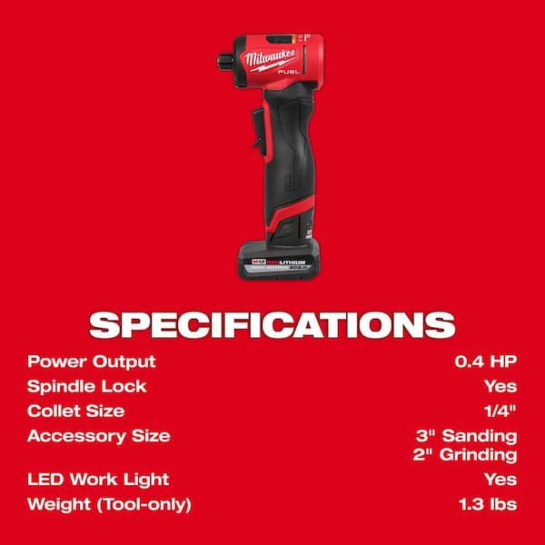 Milwaukee - M12 FUEL 12V Lithium-Ion Brushless Cordless 1/4 in. Right Angle Die Grinder with M12 Cordless 3/8 in. Ratchet