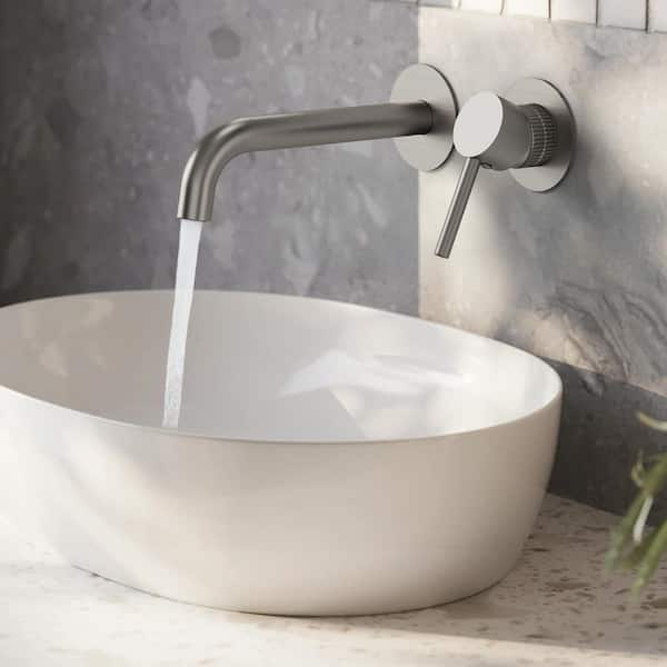 Modern Single Handle Wall Mounted Bathroom Faucet Waterfall Sink Faucet Vanity Faucet with Drain in Brushed Nickel