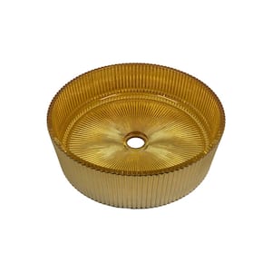 Cowrie Timeless Gold Tempered Glass Crystal Round Vessel Sink - 16 in.