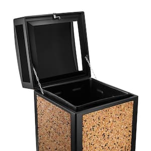 40 Gal. Beige Stone All-Weather Vented Outdoor Commercial Garbage Trash Can with Lid and Liner