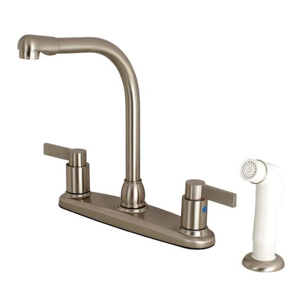 Kingston Brass NuvoFusion 2-Handle Deck Mount Centerset Kitchen Faucets with Side Sprayer in Brushed Nickel