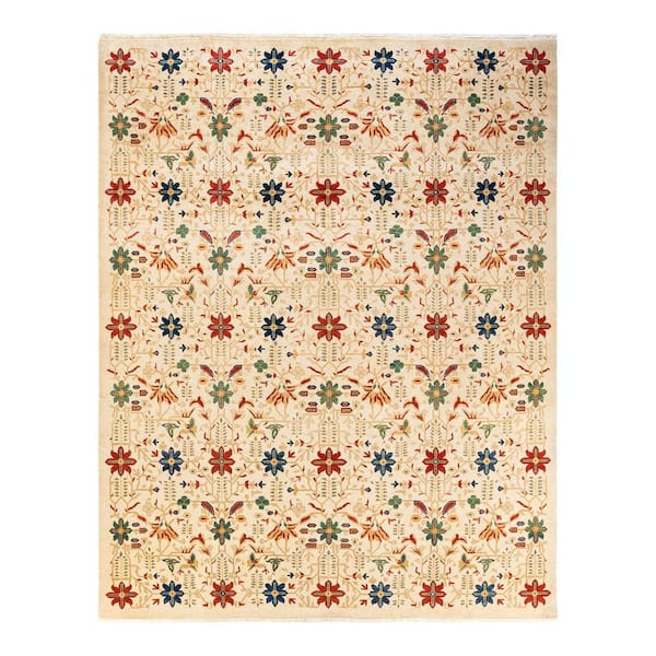 Solo Rugs Eclectic One-of-a-Kind Contemporary Ivory 8 ft. 0 in. x 10 ft. 0 in. Floral Area Rug