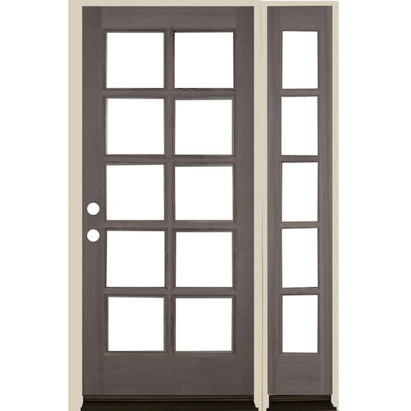 Krosswood Doors 50 in. x 80 in. French RH Full Lite Clear Glass Grey Stain Hemlock Wood Prehung Front Door with RSL