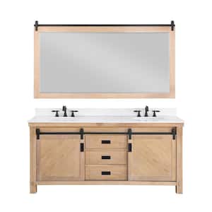 Cortes 72 in. W x 22 in. D x 33.9 in. H Double Sink Bath Vanity in Weathered Pine with White Composite Top and Mirror