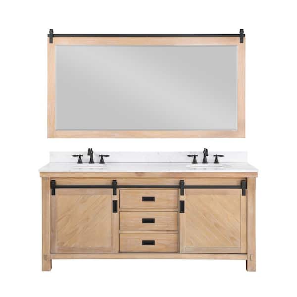 Cortes 72 in. W x 22 in. D x 33.9 in. H Double Sink Bath Vanity in Weathered Pine with White Composite Top and Mirror