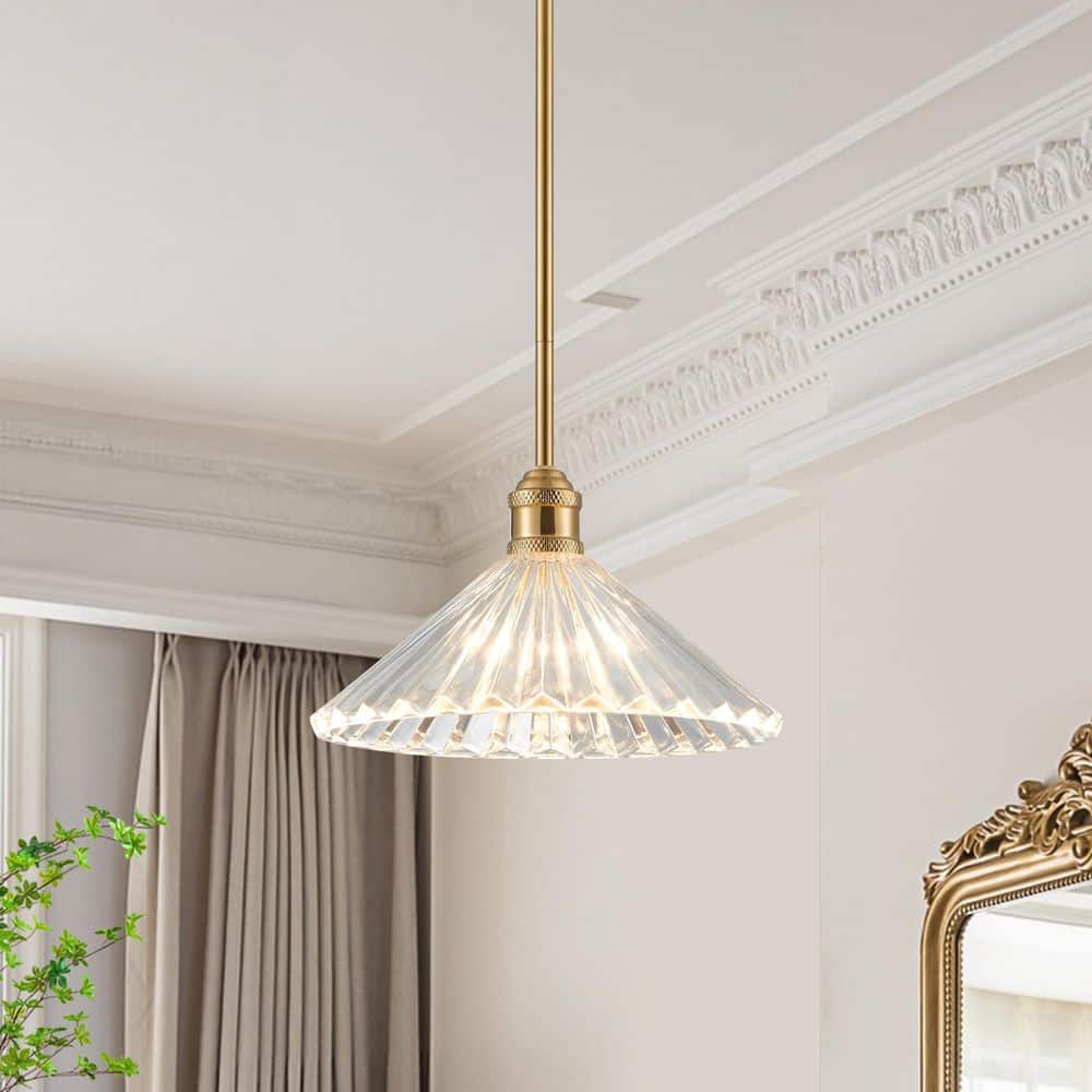 1-Light Brushed Gold Pendant Light with Clear Textured Glass Shade price history on PriceWatchPro