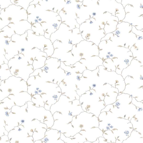 Unbranded Blue and Beige Kitchen Recipes Floral Trail Wallpaper