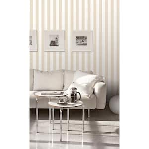 Beige/White Smart Stripes 3 Awning Stripe Sheen Finish Non-Pasted Vinyl on Non-Woven Wallpaper Sample