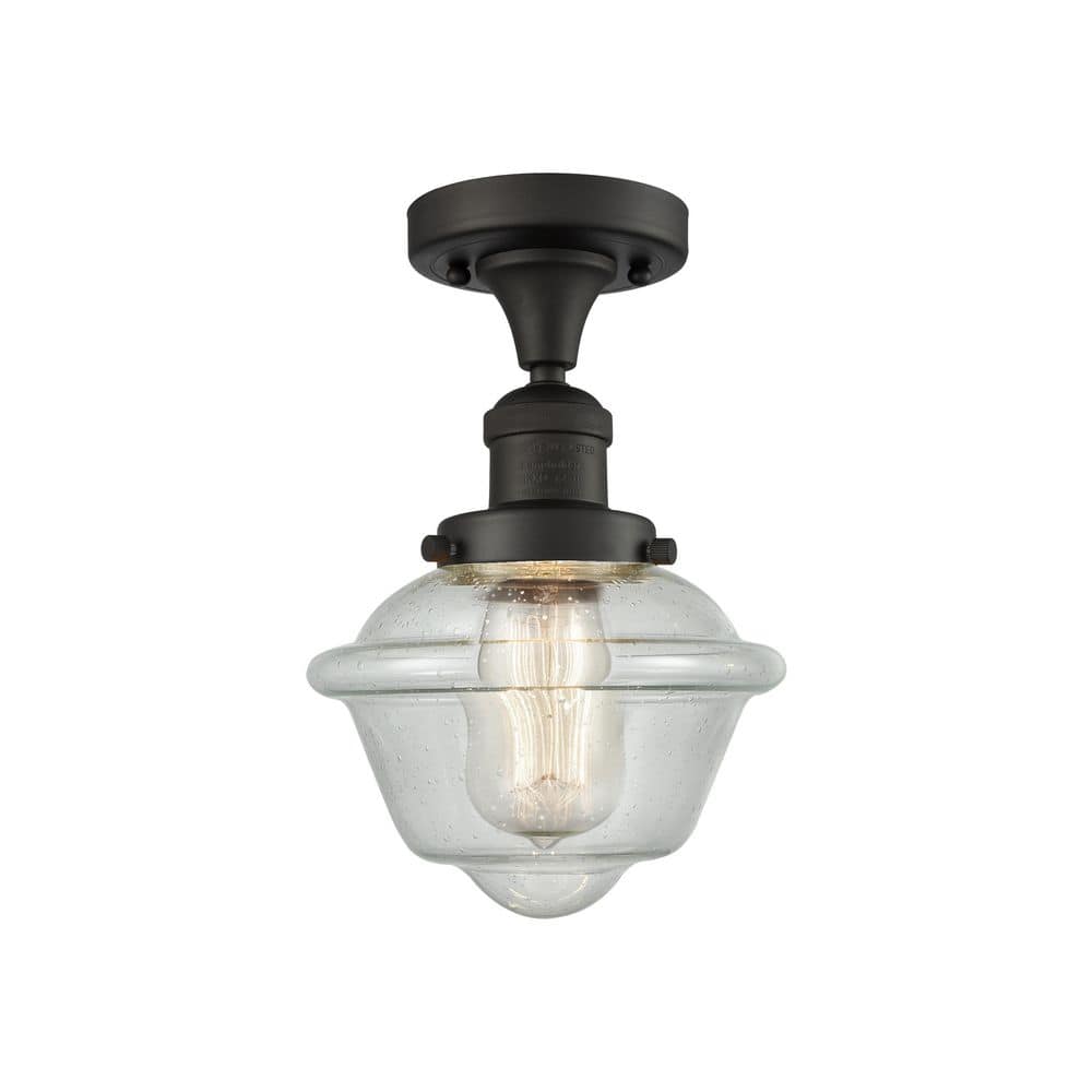 Oxford 7.5 in. 1-Light Oil Rubbed Bronze Traditional Semi-Flush Mount with Seeded Glass Shade price history on PriceWatchPro