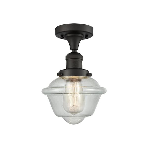 Oxford 7.5 in. 1-Light Oil Rubbed Bronze Traditional Semi-Flush Mount with Seeded Glass Shade