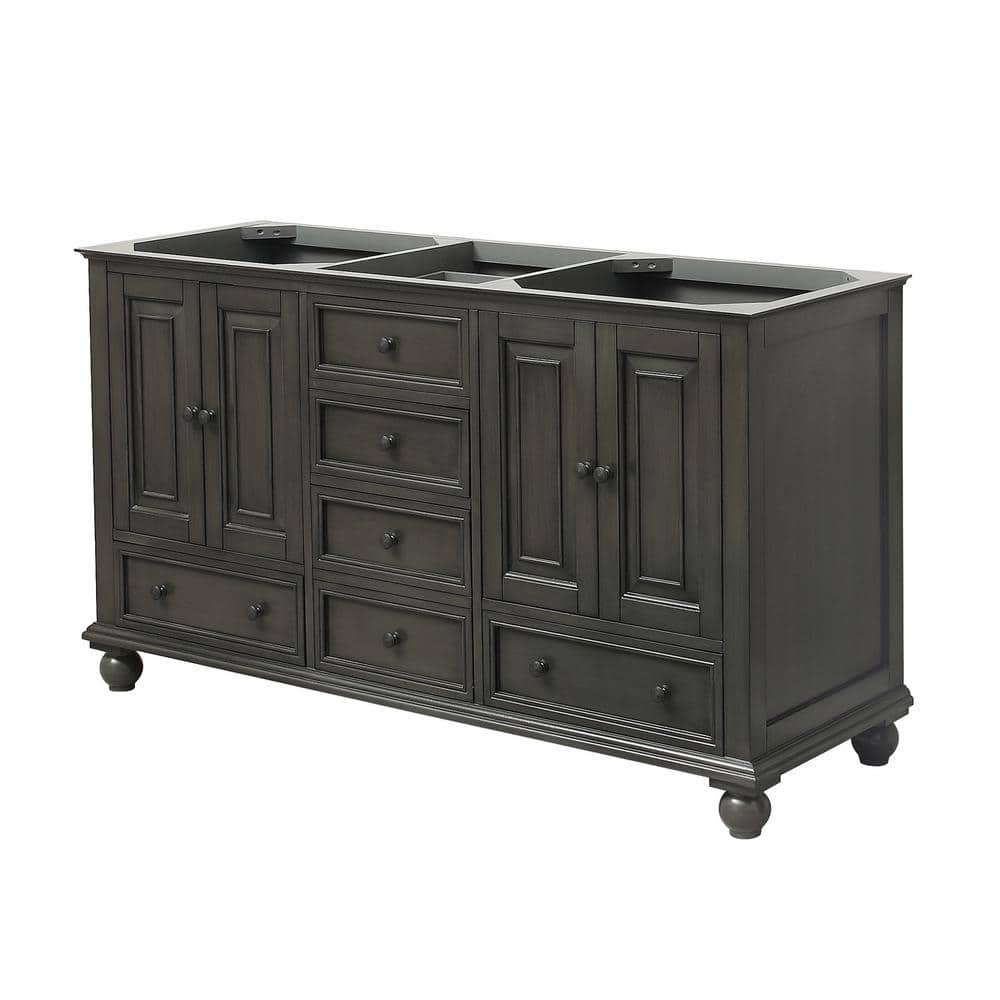 Charcoal Glaze 60" Double Freestanding Solid Wood Vanity Cabinet