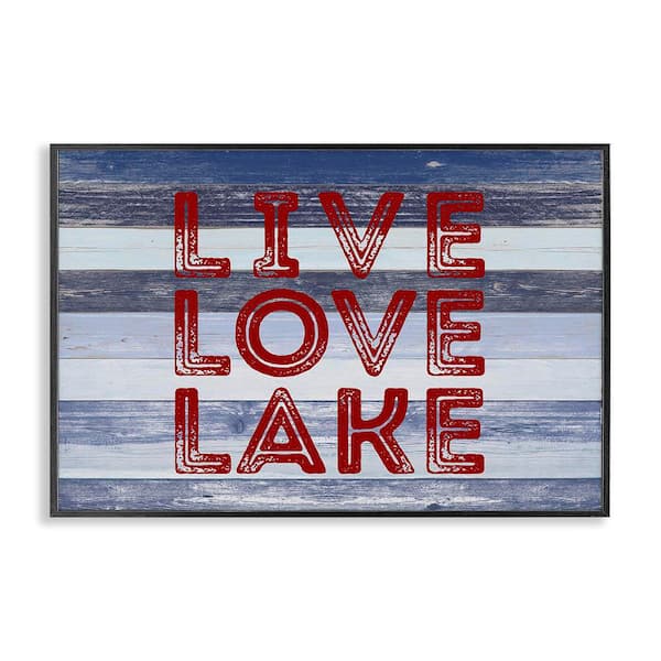 Stupell Industries Live Love Lake Striped by Sd Graphics Studio Black Framed Coastal Giclee Art Print 12 in. x 18 in.
