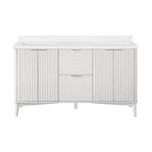 Gabi 60 in. W x 22.1 in. D x 34.5 in. H Double Sink Bath Vanity in White Wash with White Engineered Marble Top