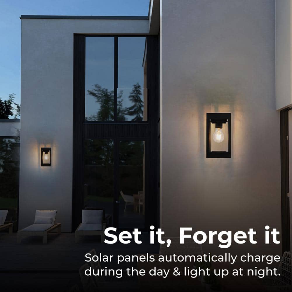 Black Aluminum Solar-Powered Outdoor LED Wall Sconce