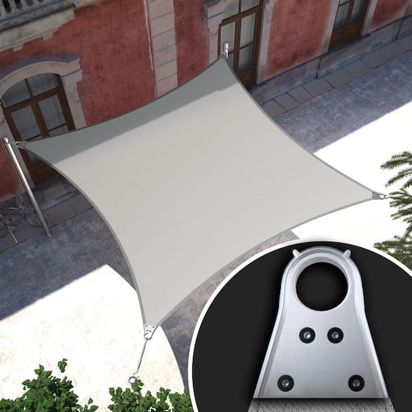 Super Ring 24 ft. x 24 ft. Sun Shade Sail with Winch Kits-Grey