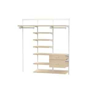 Genevieve 6 ft. Birch Adjustable Closet Organizer Double Long Hanging Rod with Shoe Rack, 6 Shelves, and 2 Drawers