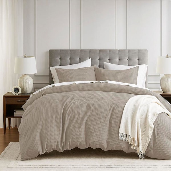 510 Design Mina 2-Piece Neutral Twin/Twin XL Waffle Weave Microfiber Textured Duvet Cover Set