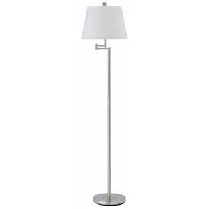 60 in. Nickel 1 Dimmable (Full Range) Swing Arm Floor Lamp for Living Room with Cotton Empire Shade