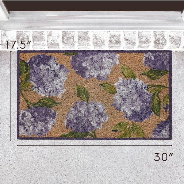 Laura Ashley Hydrangea Purple 17.5 in. x 30 in. Coir Non-Slip
