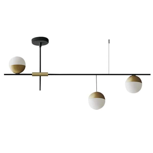 3-Light Black and Gold Mid-Century Pendant Light with White Glass Shade for Dining Room Kitchen, No Bulbs Included