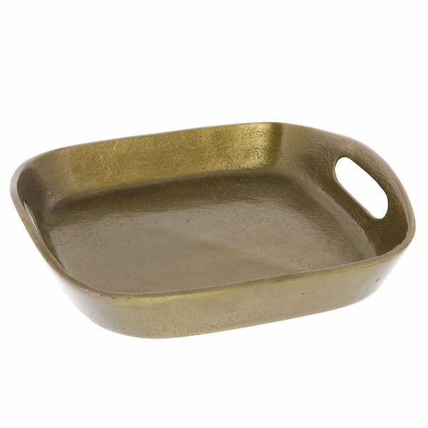 HomeRoots Amelia 7.75 in. W x 1.75 in. H x 7.75 in. D Square Gold Cast Metal Dinnerware and Serving Storage