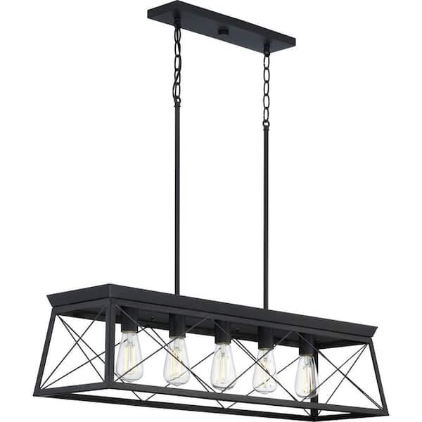 Briarwood Collection 5-Light Ceruse Black Farmhouse Linear Island Chandelier Light
