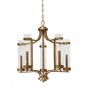 Milan Collection 5-Light Vintage Gold Chandelier with Clear Glass