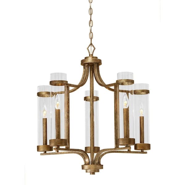 Millennium Lighting Milan Collection 5-Light Vintage Gold Chandelier with Clear Glass