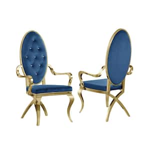 Ted Navy Blue Velvet Gold Stainless Steel Arm Chairs (Set of 2)