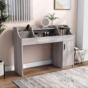 Crittenton White Vanity Table with 3-Drawers (35.43 in. H x 48.66 in. W x 16.34 in. D) with Clear Glass Top