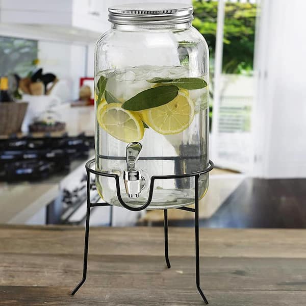 Style Setter Orchard Hill 1 Gal. Clear Glass Cold Beverage Glass Dispenser  with Metal Rack and Leak Proof Acrylic Spigot 410408-RB - The Home Depot