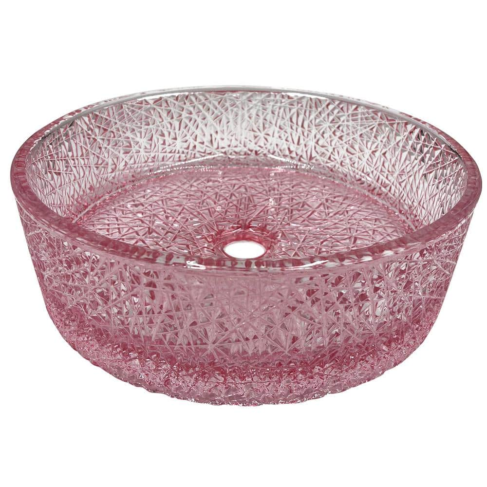 14" Pink Champagne Textured Glass Circular Bathroom Vessel Sink