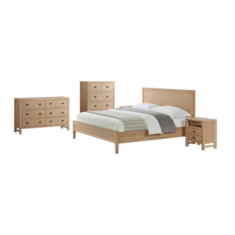 Arden 5-Piece Wood Bedroom Set with King Bed, Two 2-Drawer Nightstands, 5-Drawer Chest, 6-Drawer Dresser, White