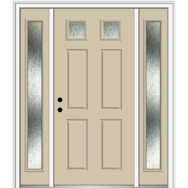 MMI DOOR 64 in. x 80 in. Right-Hand Inswing Rain Glass Wicker Fiberglass Prehung Front Door on 4-9/16 in. Frame