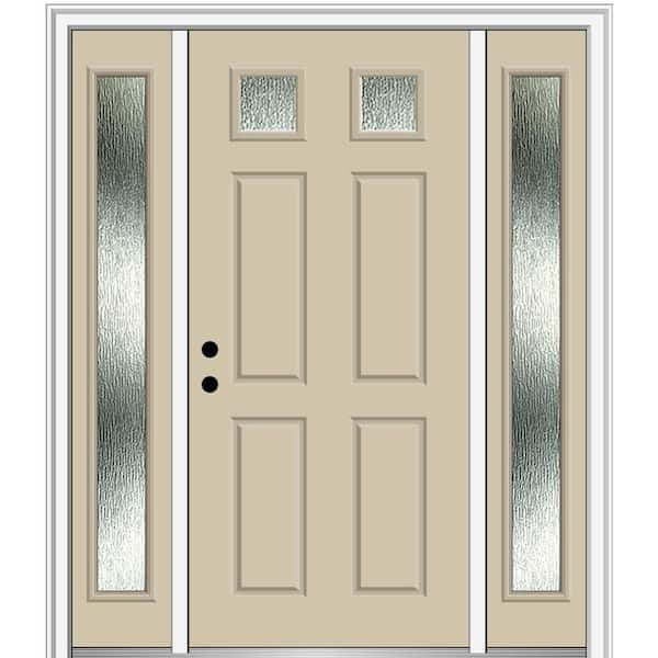 MMI Door 64 in. x 80 in. Right-Hand Inswing Rain Glass Wicker Fiberglass Prehung Front Door on 4-9/16 in. Frame