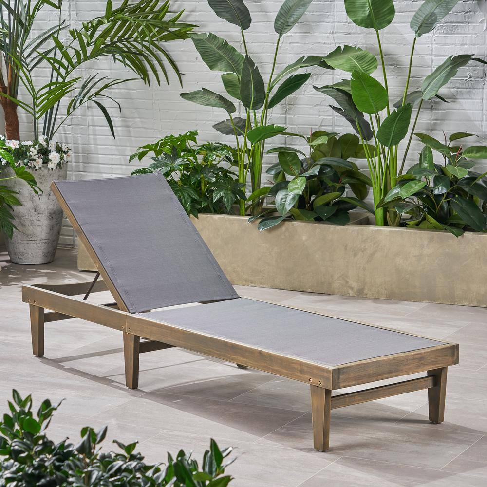 Noble House Summerland Dark Grey 1-Piece Wood Outdoor Patio Chaise ...