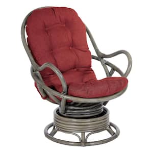 Tahiti Rattan Red Fabric Swivel Rocker Chair