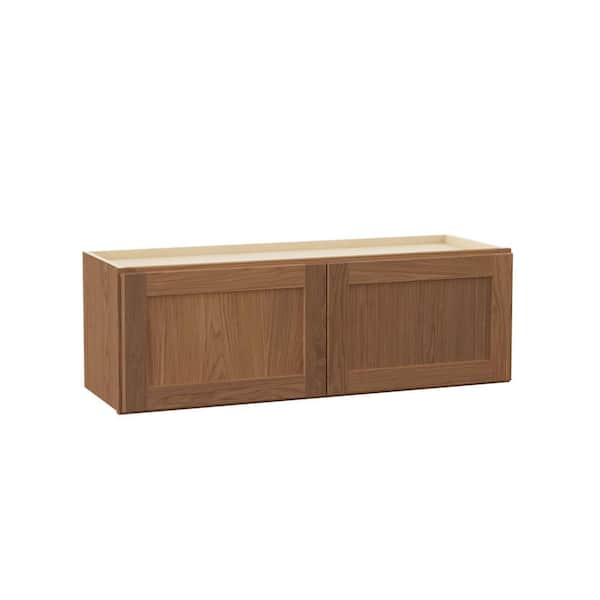 Hampton Bay Sinclair 36 in. W x 12 in. D x 12 in. H Assembled Wall Bridge Cabinet in Shaker Saddle Oak