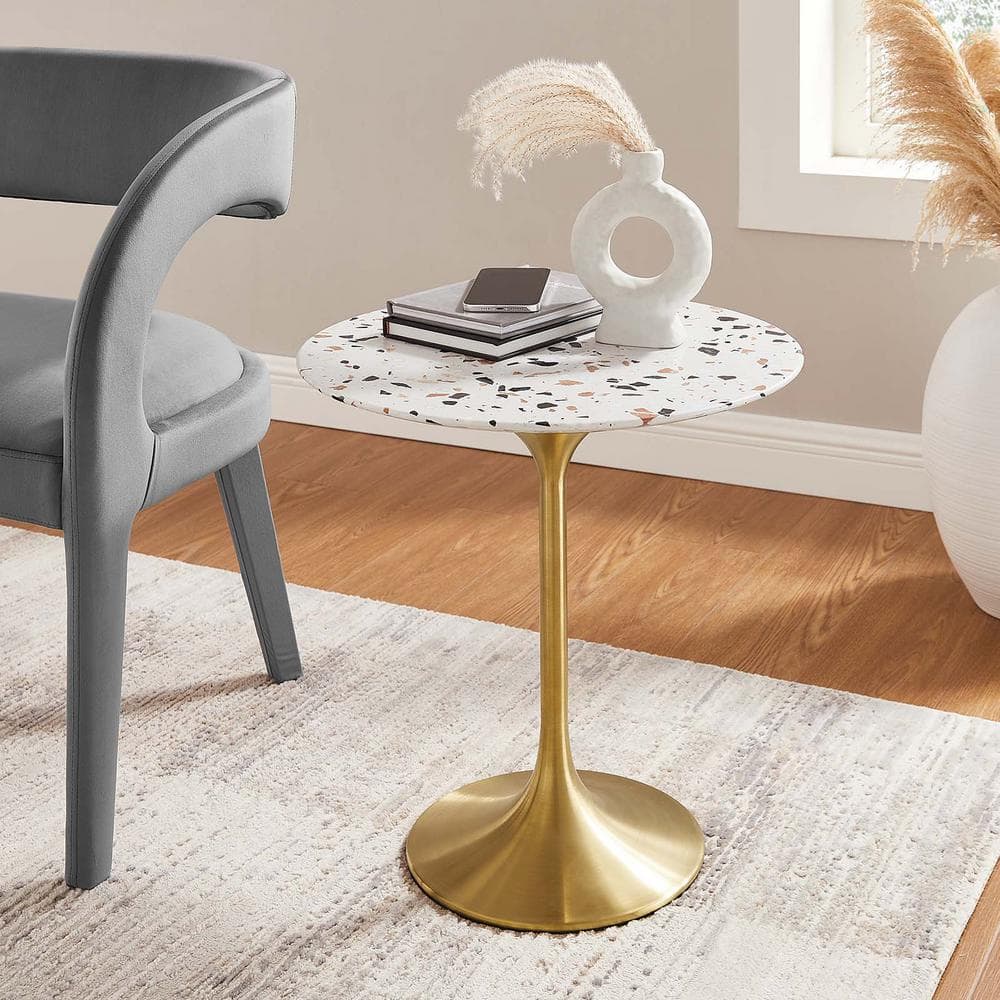 Gold Terrazzo Round Metal Pedestal Side Table