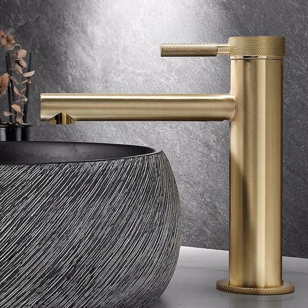 Single Hole Vanity Faucet Single Handle Bathroom Sink Faucet with Supply Hoses in Brushed Gold