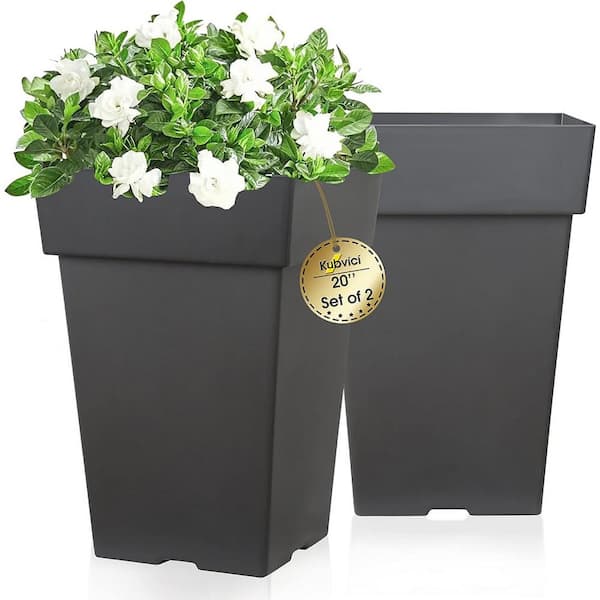 ITOPFOX Modern 13.7 in L x 13.7 in. W x 20 in. H 65 qts. Dark Gray Indoor/Outdoor Plastic Planter 2 (-Pack)