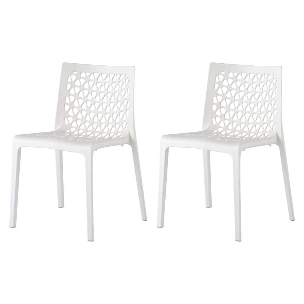 Milan White Stackable Polypropylene Armless Dining Chair Set