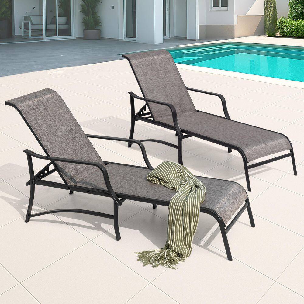 Black 2-Piece Textilene and Metal Outdoor Lounge Chairs Set with 5-Level Adjustable Backrest price history on PriceWatchPro