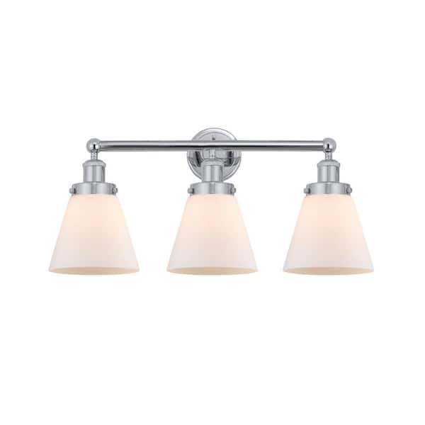 Cone 24.5 in. 3-Light Polished Chrome Vanity Light with Glass Shade