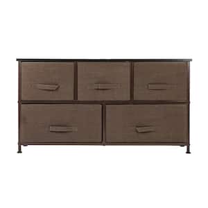 11.42 in. W x 21.65 in. H Brown 5-Drawer Fabric Storage Chest with Brown Drawers